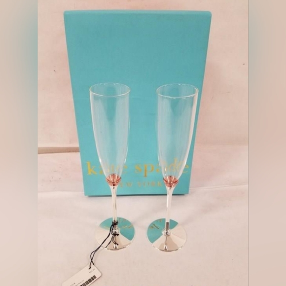 Kate Spade Rosy Glow Flute Set Rose Gold Wedding Champagne Flute Set Lenox - Picture 1 of 3